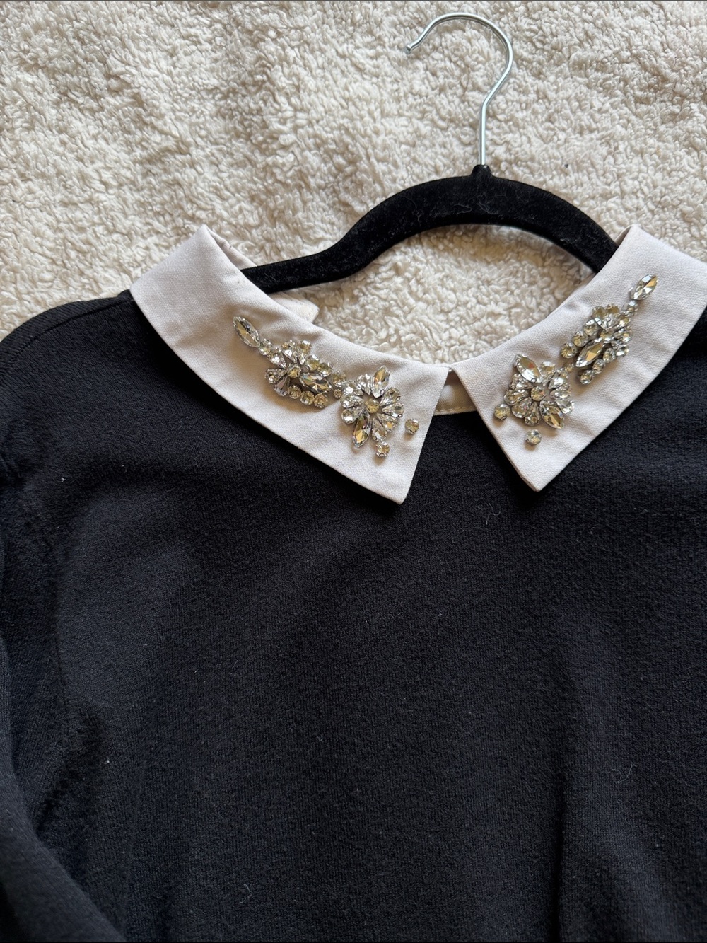 Black Sweater with Embellished White Peter Pan Collar - Picture 2 of 2